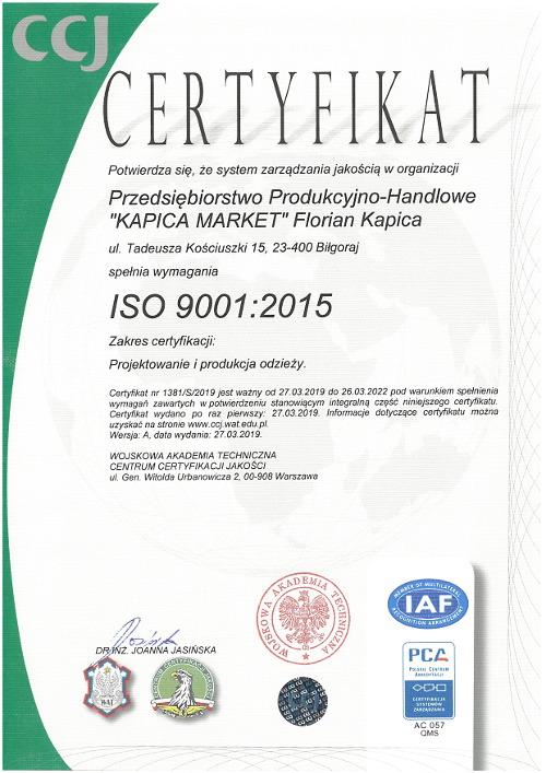 Certyfikat ISO 9001:2015
